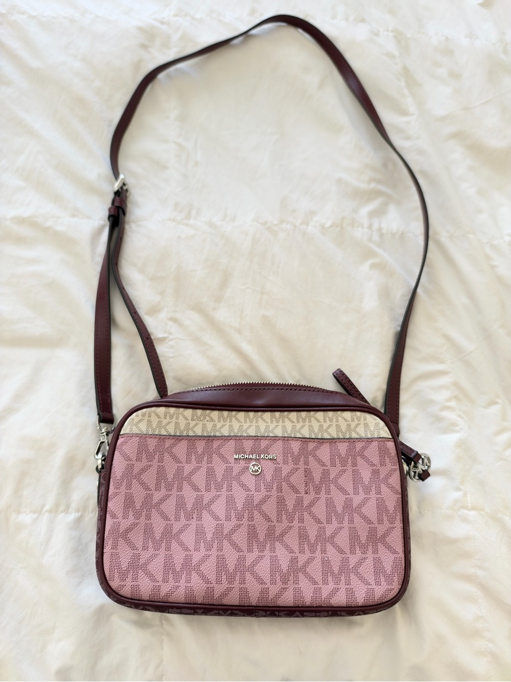 Michael Kors Pink and Cream Signature Logo Crossbody
